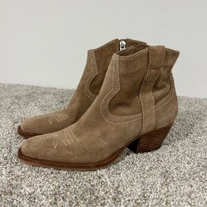 Dolce Vita Taupe Suede Western Heeled Ankle Boots